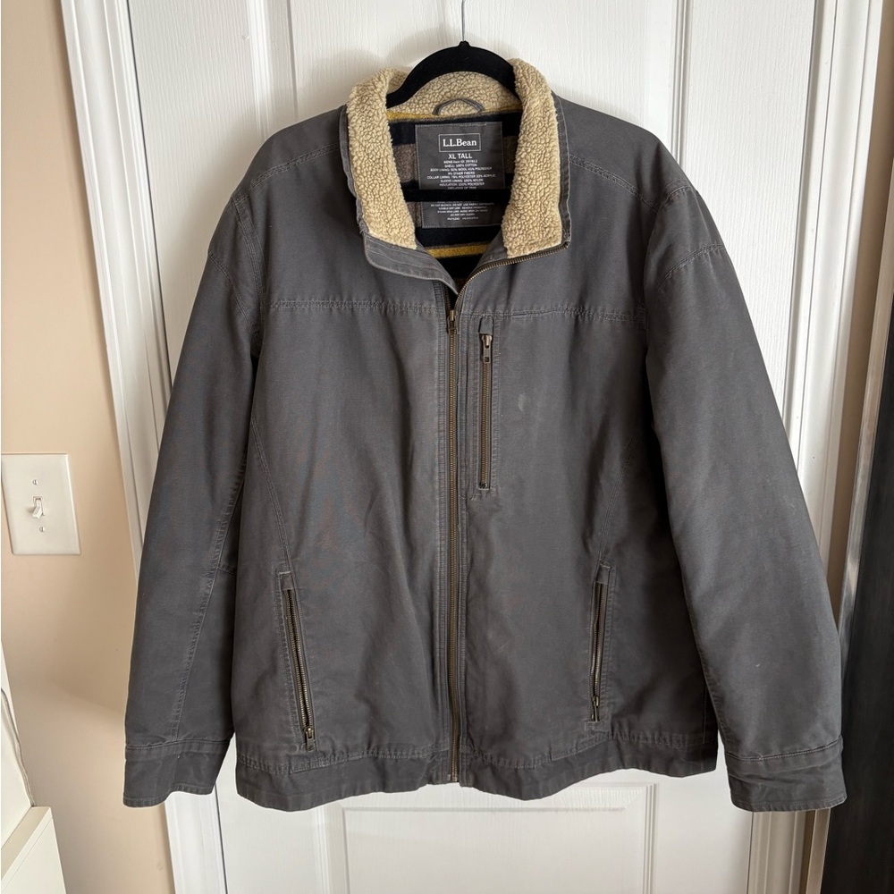 L.L. Bean Men's Charcoal Jacket with Sherpa Collar